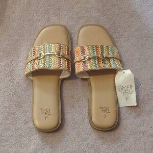 Time and Tru Women's Woven Multicolor Slide Sandals